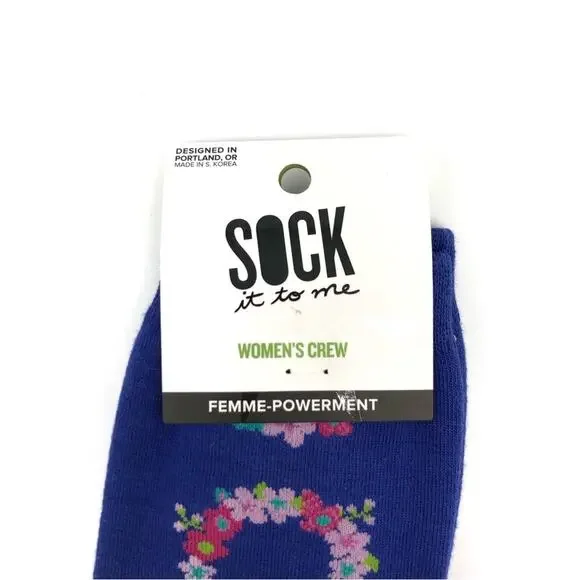 NWT FEMME-POWERMENT Sock It To Me Women's Crew Sock Royal Blue Pink W 5-10 - Picture 2 of 4